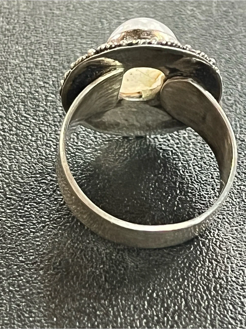Sterling Silver Moonstone Beaded Halo Ring -Blue flash. See description